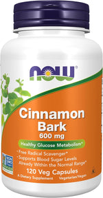 Now Foods Cinnamon Bark 600 milligrams 120 Vegetable Capsules front view dietary supplement