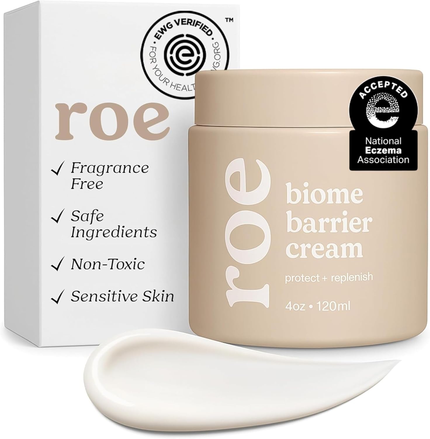 Roe Wellness Baby Biome Barrier Cream four ounce jar front view showcasing non toxic clean formula