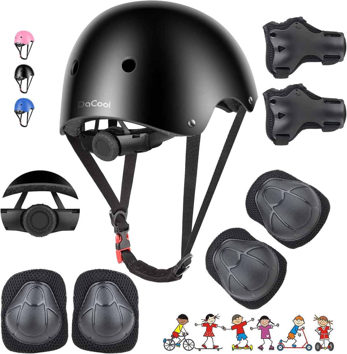 DaCool Kids Bike Helmet Set Skateboard Knee Pads - Kids Helmet Elbow Pads Wrist Guards Adjustable for 3~10yrs Girl Boy Kids Protective Gear Set for Sport Cycling Bike Roller Skating Scooter - Image 10