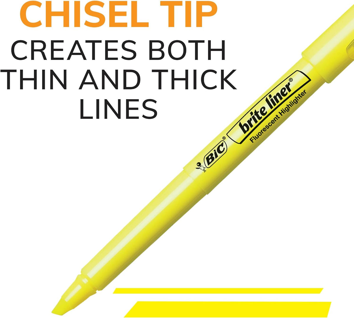 BIC Brite Liner fluorescent yellow highlighter pen close-up on pocket clip