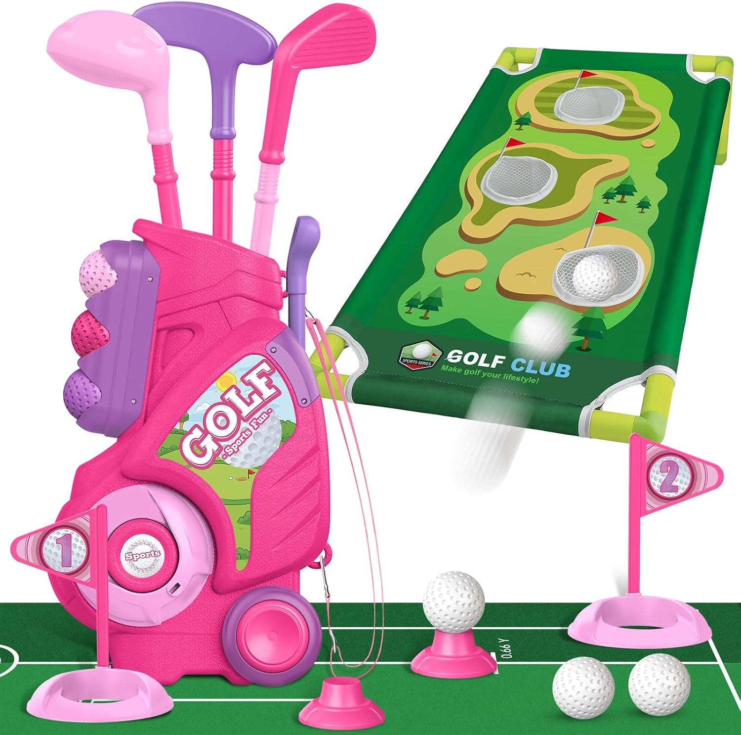 Liberry toddler golf set in pink front view