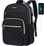Vankean womens laptop backpack front view showing premium black quilted chevron design.