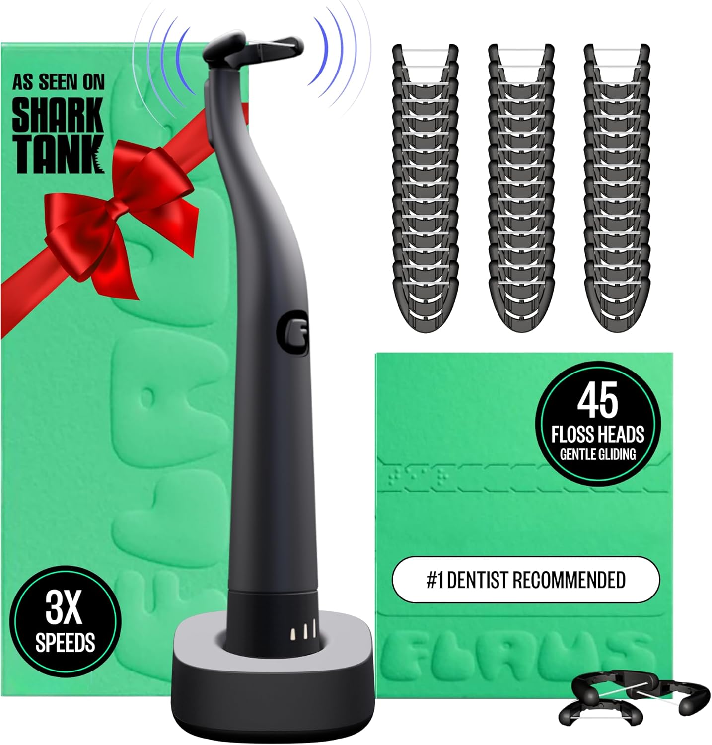 FLAUS Electric Flosser starter kit front view with charging base