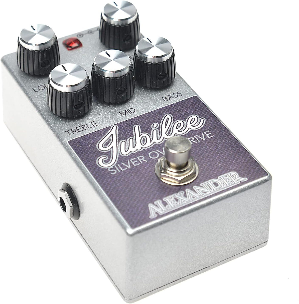 Alexander Pedals Jubilee Silver Overdrive control knobs and stomp switch