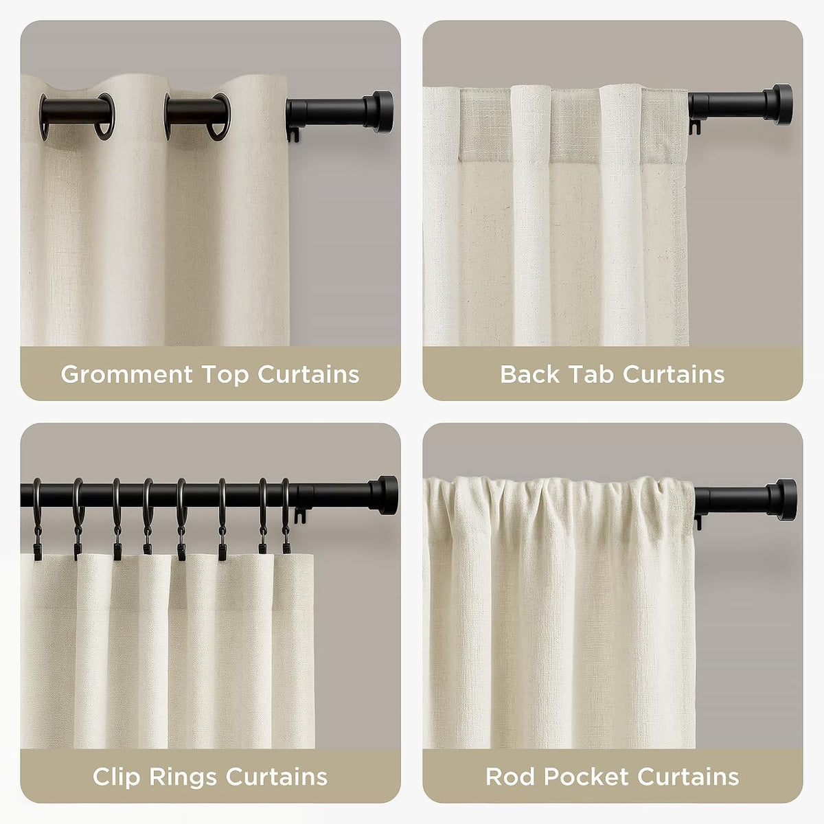 Heavy-duty mounting brackets included in the curtain rod set.