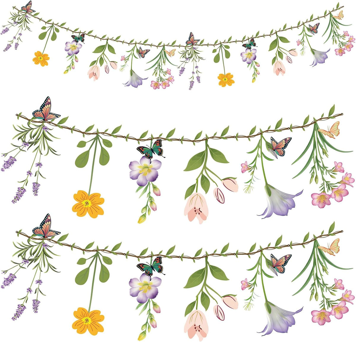 Ghegicu reusable wildflower garland flower banner front view highlighting colorful double-sided floral patterns.