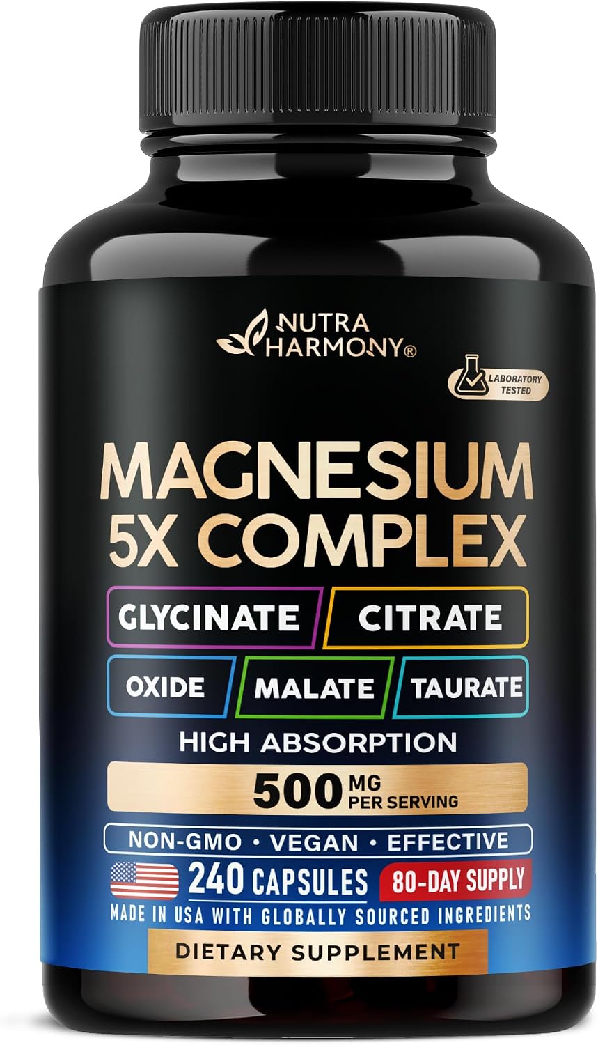 Magnesium Complex - Glycinate, Citrate, Malate, Taurate, Oxide - 180 Caps | 5-in-1 Magnesium Supplement 500 mg - for Women & Men - Stress, Muscle & Heart Support - Laboratory Tested - Vegan, Non-GMO - Image 11