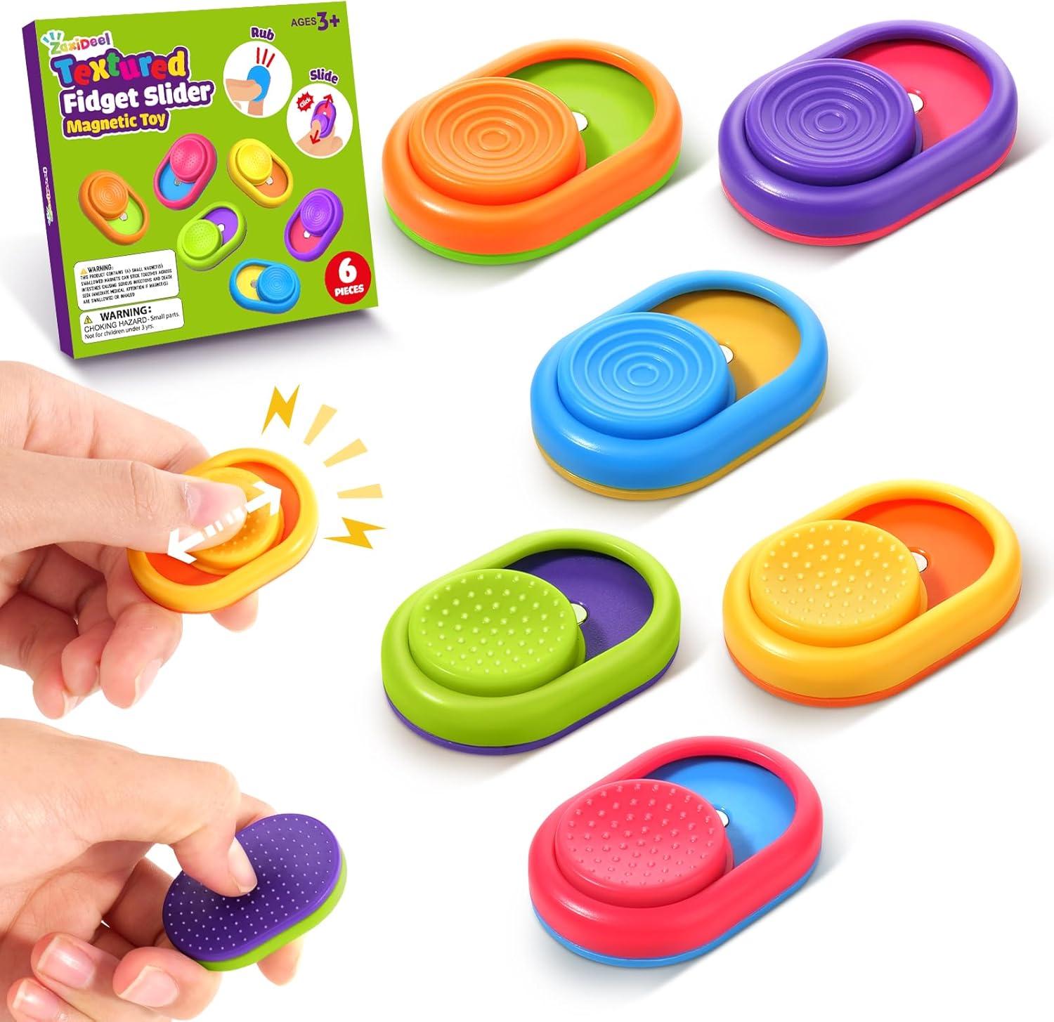 ZaxiDeel sensory fidget magnetic toys front view of six pack textured sliders for stress relief
