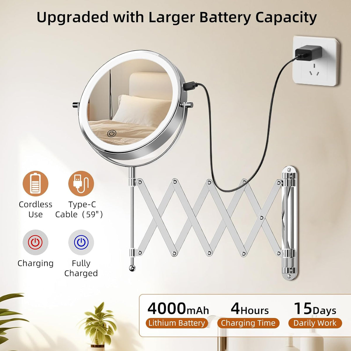 Famihomii bathroom mirror displaying touch control dimming interface