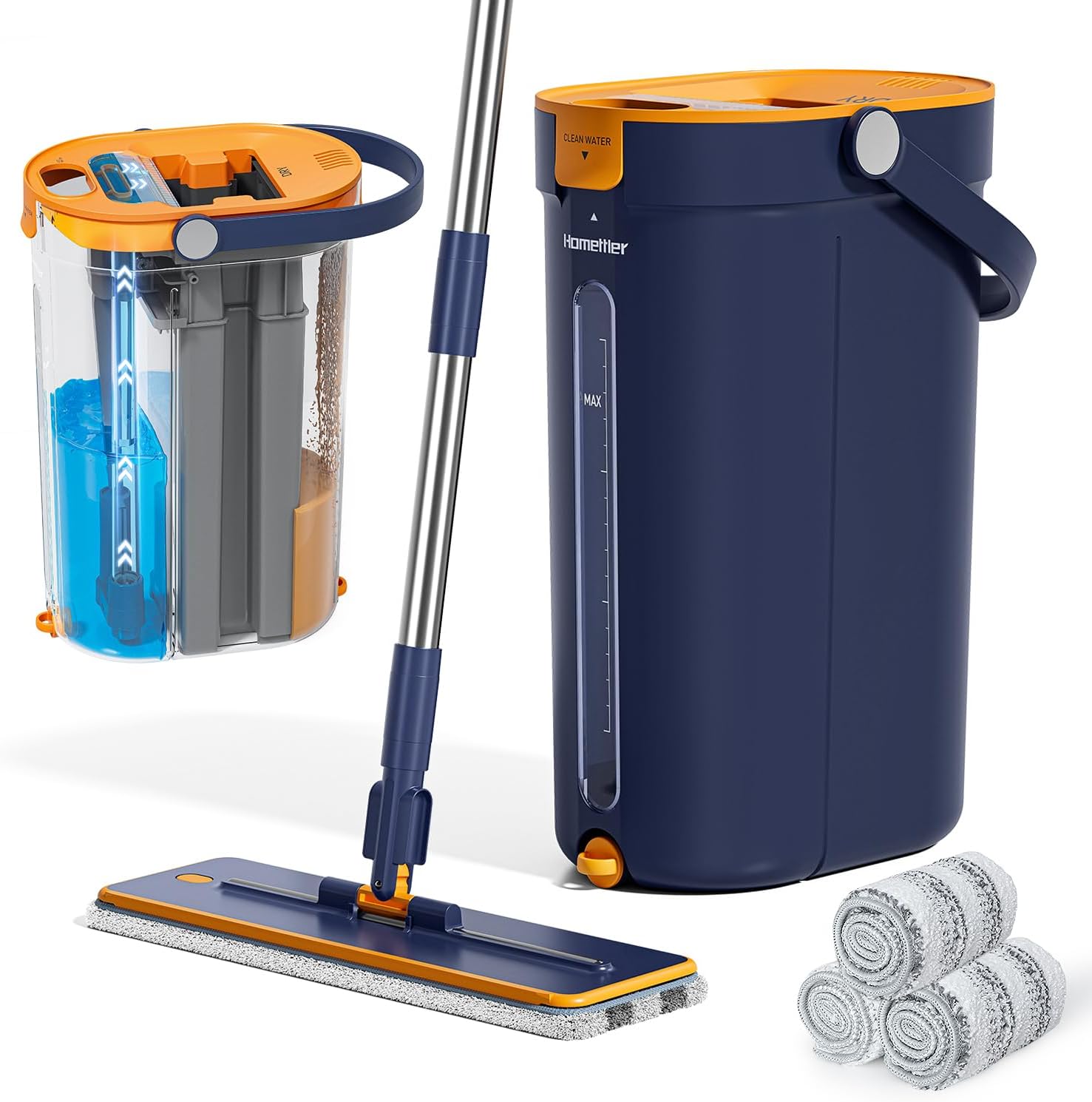 HoMettler 3-tank mop and bucket set front view for hygienic floor cleaning.