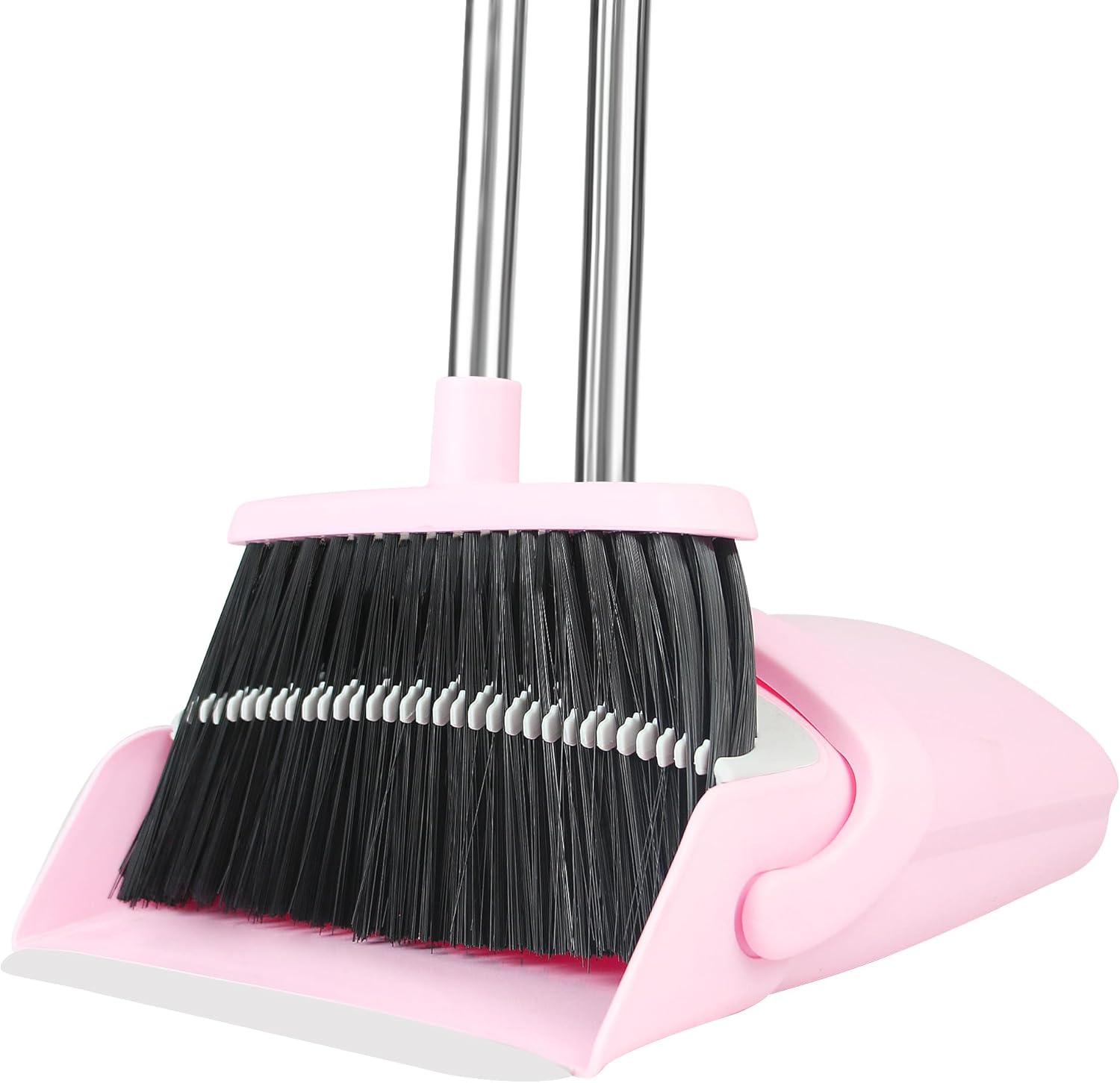 BSKLIN pink broom and dustpan set front view for indoor sweeping.