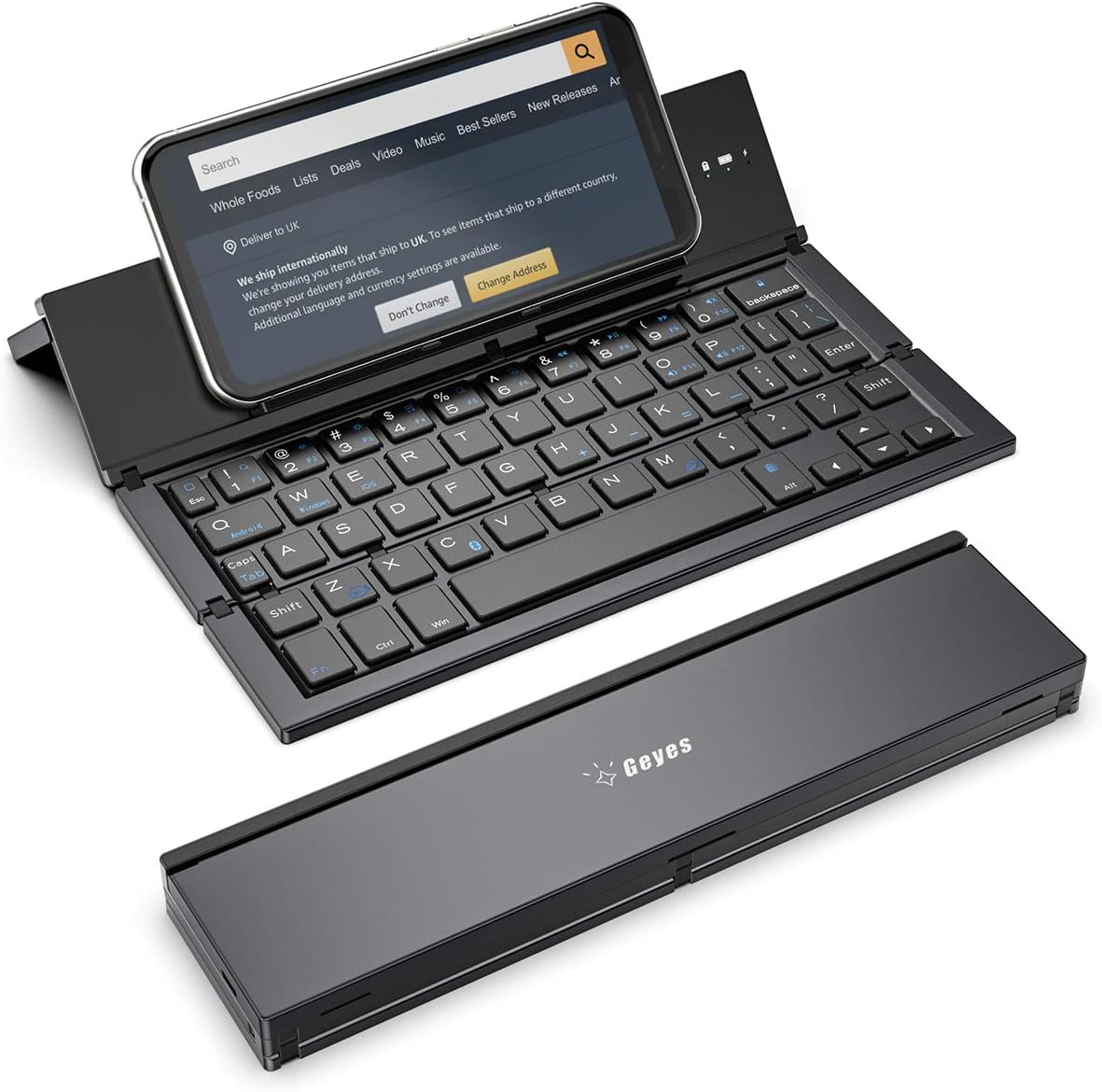 Geyes portable foldable wireless bluetooth keyboard front view