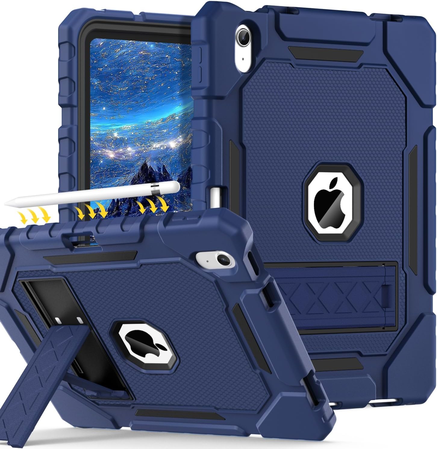 Grifobes heavy duty iPad case front view navy blue military grade protective cover