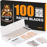 Rexbeti 100 count industrial razor blades front box view