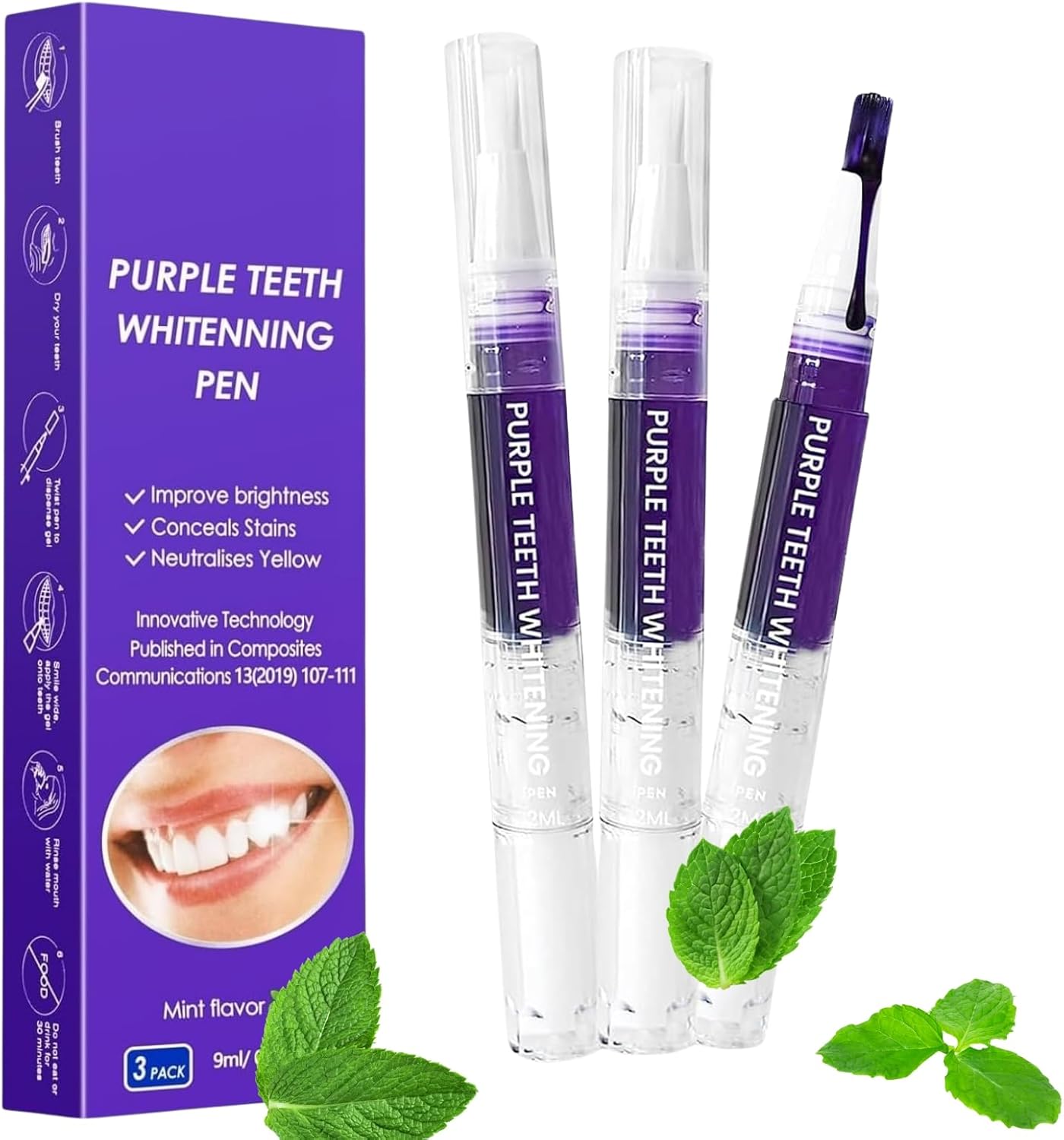 3Pcs Teeth Whitening Pen, Teeth Whitener Pen Gel Effective Tooth Whitening Pens Kit for Stain Removal, Friendly, Painless, Low Sensitivity, Portable for Home Use - Image 1