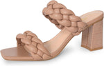Athlefit Women's Braided Heeled Sandals Summer Square Open Toe Chunky Heels | Braided Strappy, 3-inch Block heel, Slip On, Cushioned Insole, All Day Comfort for Parties, Weekends, Travel, Work, Weeding - Image 15