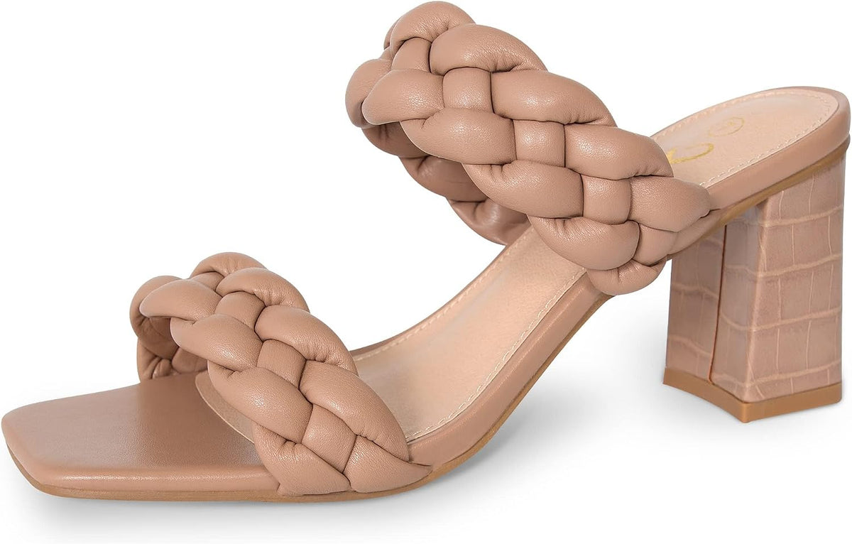 Athlefit Women's Braided Heeled Sandals Summer Square Open Toe Chunky Heels | Braided Strappy, 3-inch Block heel, Slip On, Cushioned Insole, All Day Comfort for Parties, Weekends, Travel, Work, Weeding - Image 15