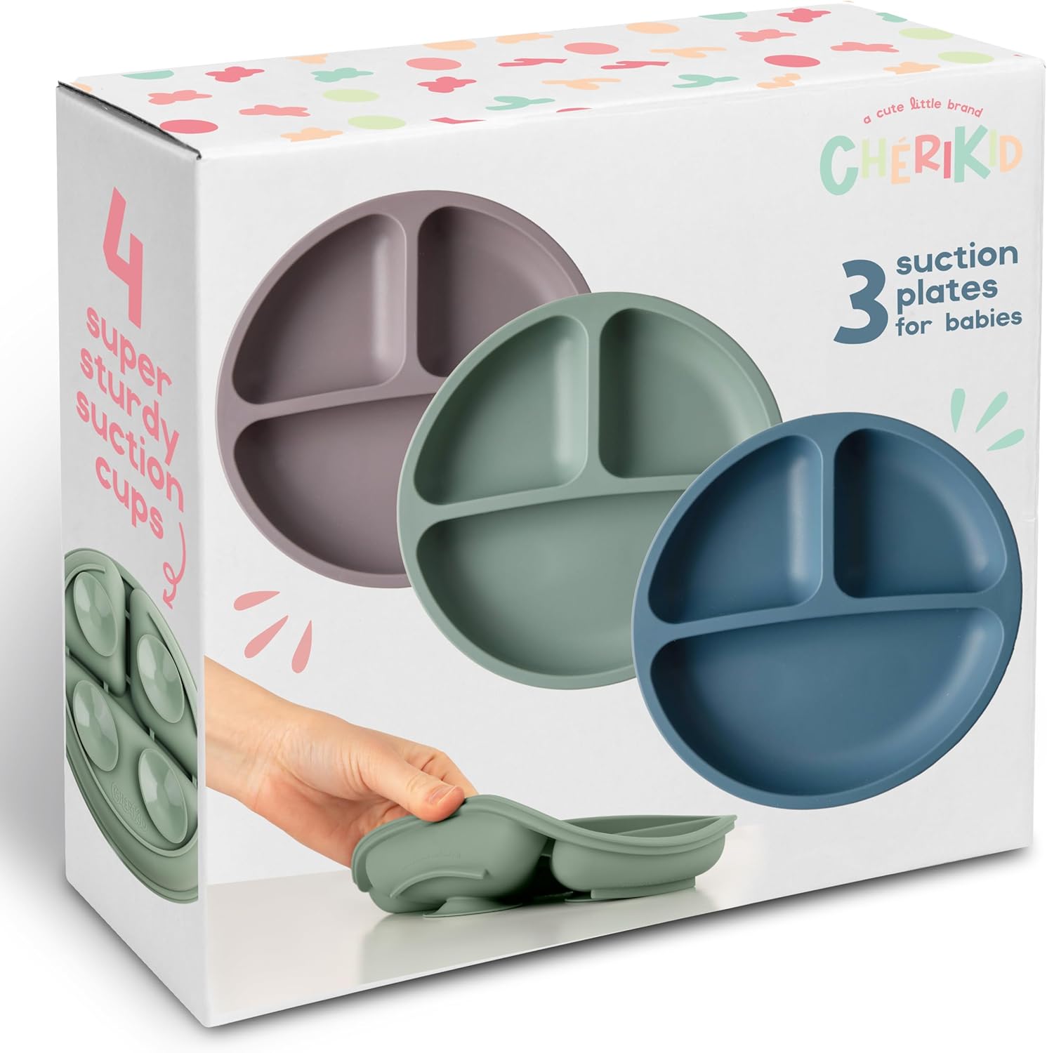 ChériKid toddler plates with quadruple suction set of three front view