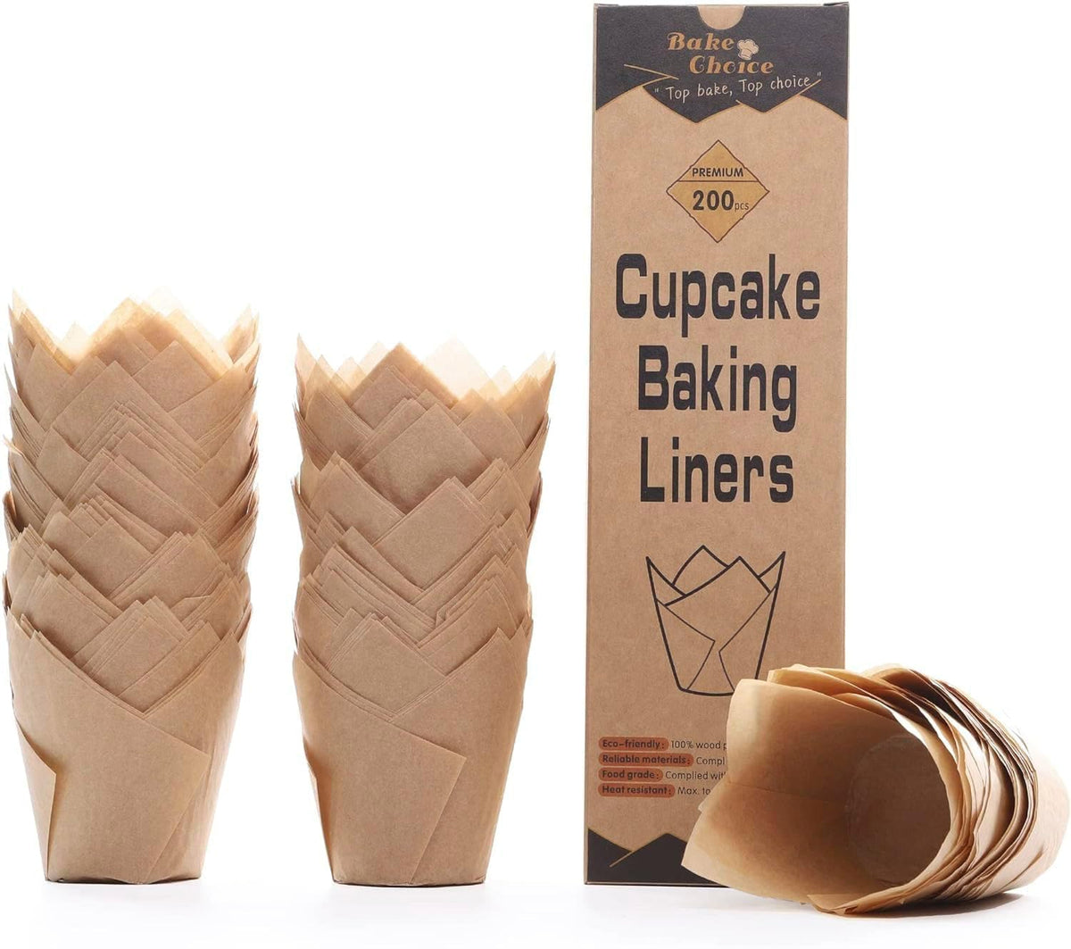 Bake Choice tulip cupcake liners front view in packaging box