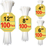 SiKuLin white zip ties assorted sizes four hundred pack front view showcasing various lengths for cable management