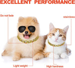 Two pieces of the Hicarer golden dog neck chain displayed side by side showing the adjustable extender