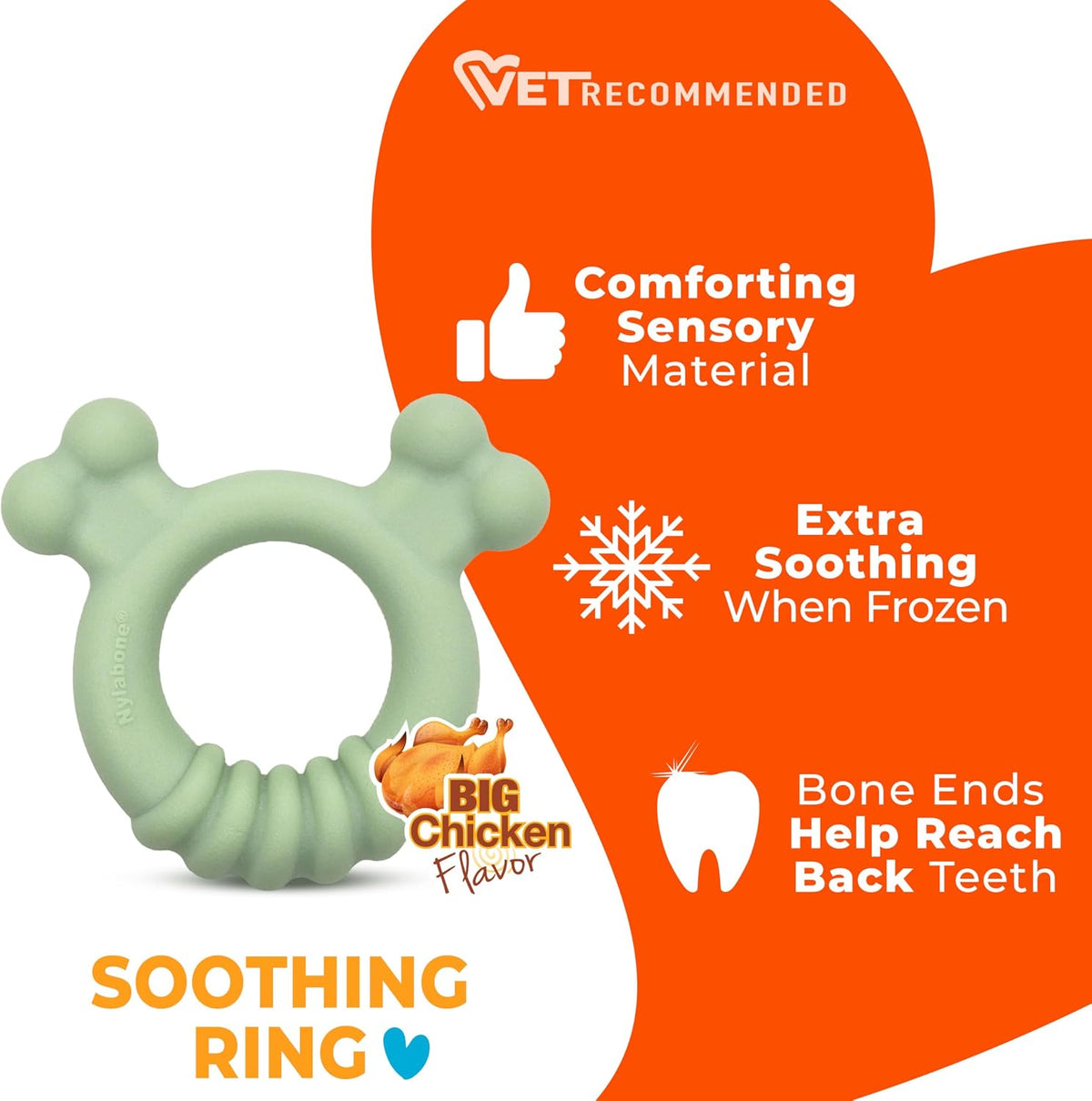 Freezable Nylabone puppy teething ring for gum soothing relief