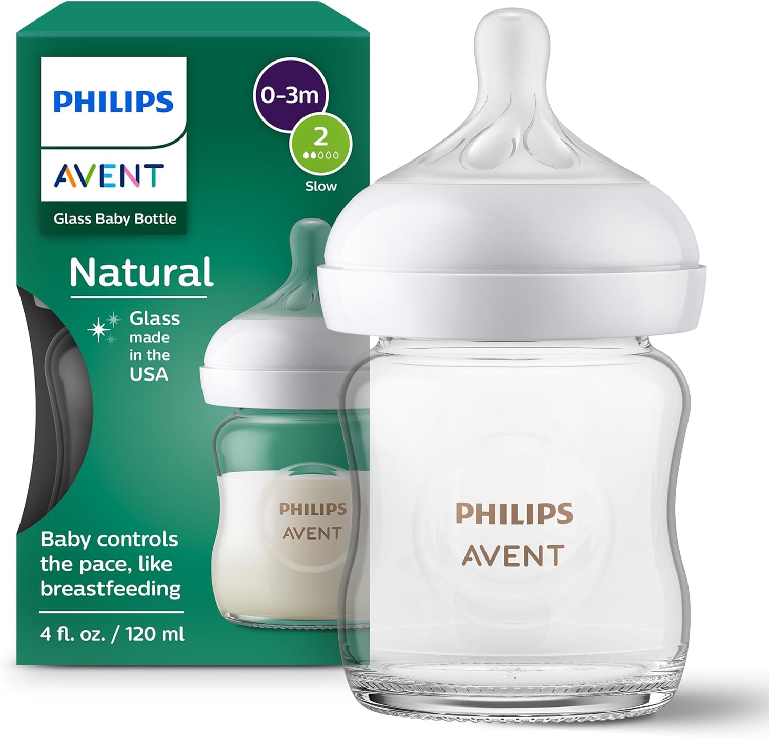Philips Avent Natural Glass Baby Bottle 4oz front view