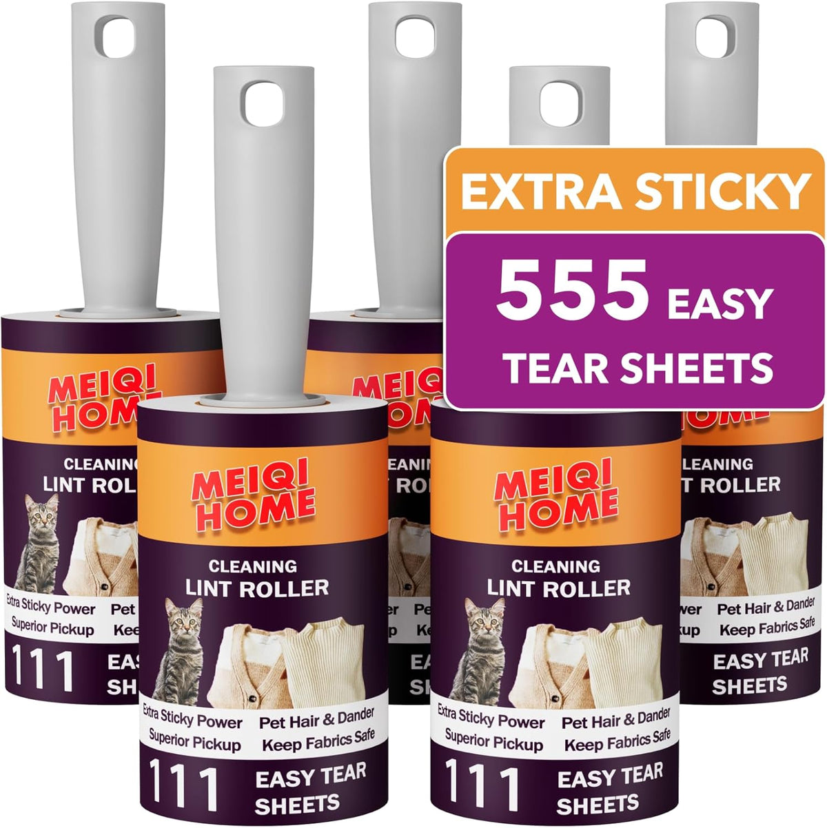 MEIQIHOME extra sticky lint roller set front view for pet hair removal