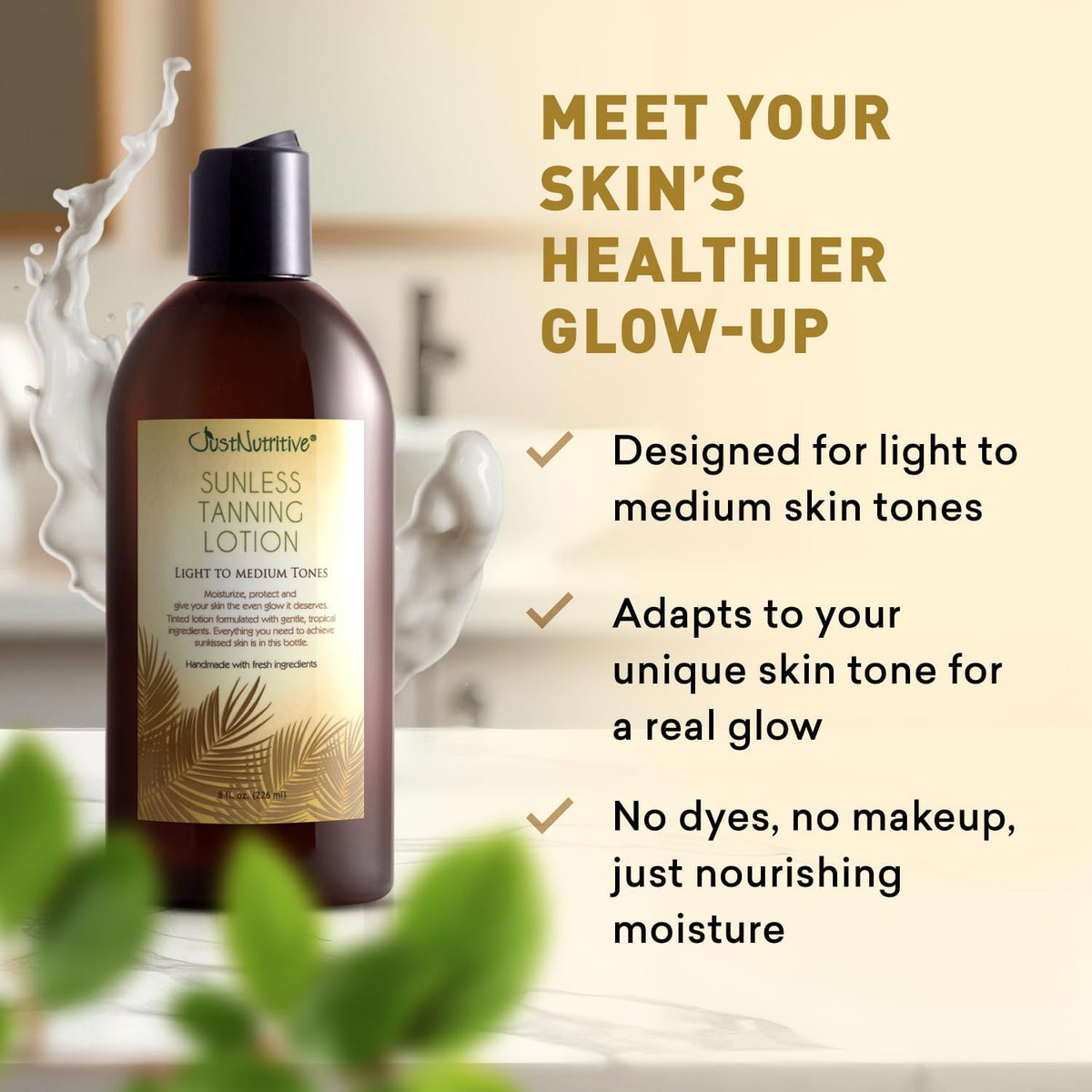 Just Nutritive Sunless Tanning Lotion dispensed texture on skin