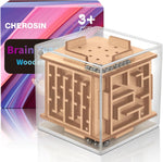 CHEROSIN 6 sided wooden fidget puzzle cube toy front view showcasing premium beech wood maze pathways