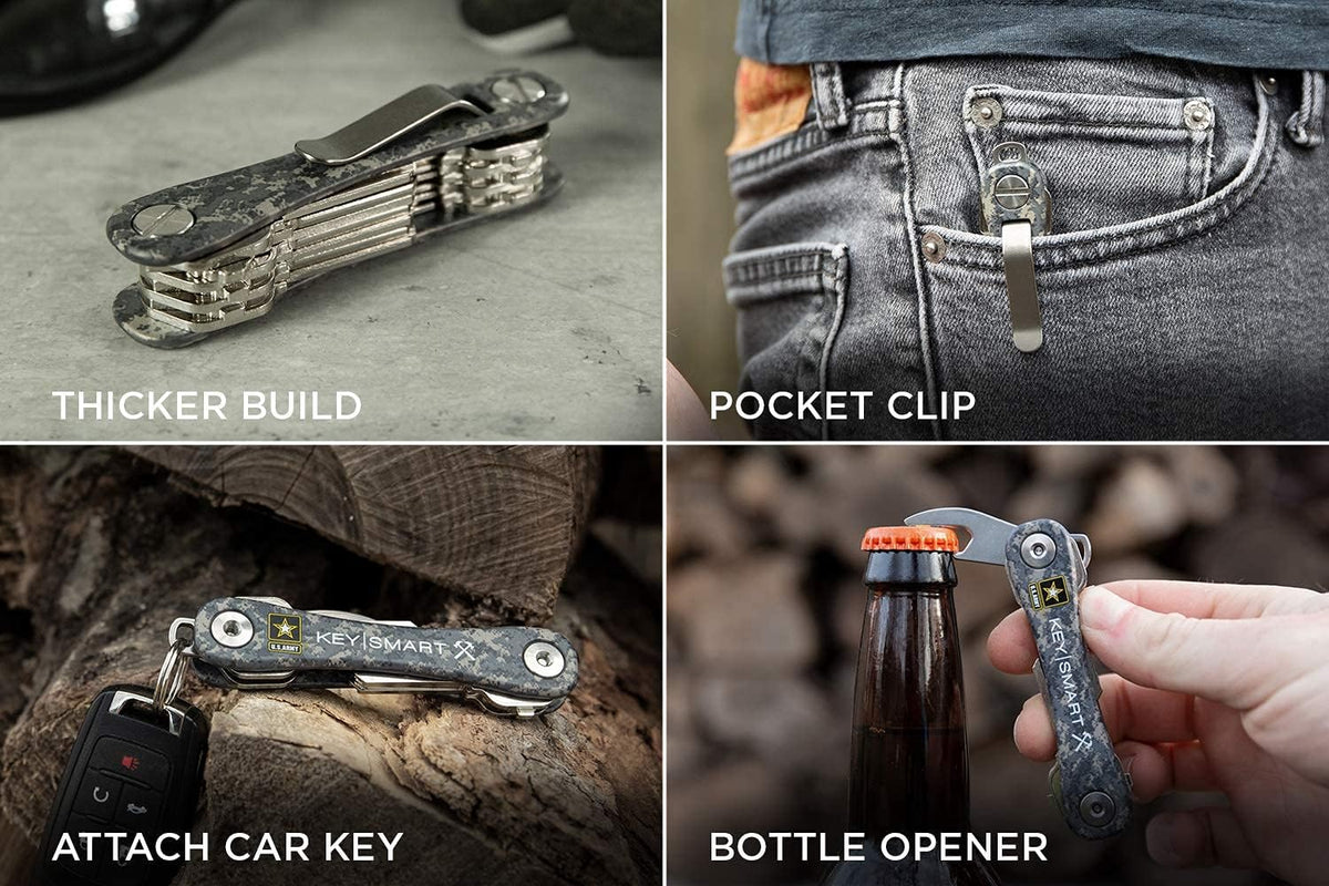 KeySmart Rugged - Multi-Tool Key Holder with Bottle Opener and Pocket Clip (up to 14 Keys, Army) - Image 2