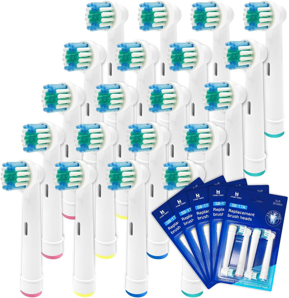 Home Times Replacement Brush Heads 20 pack front view compatible with Oral B