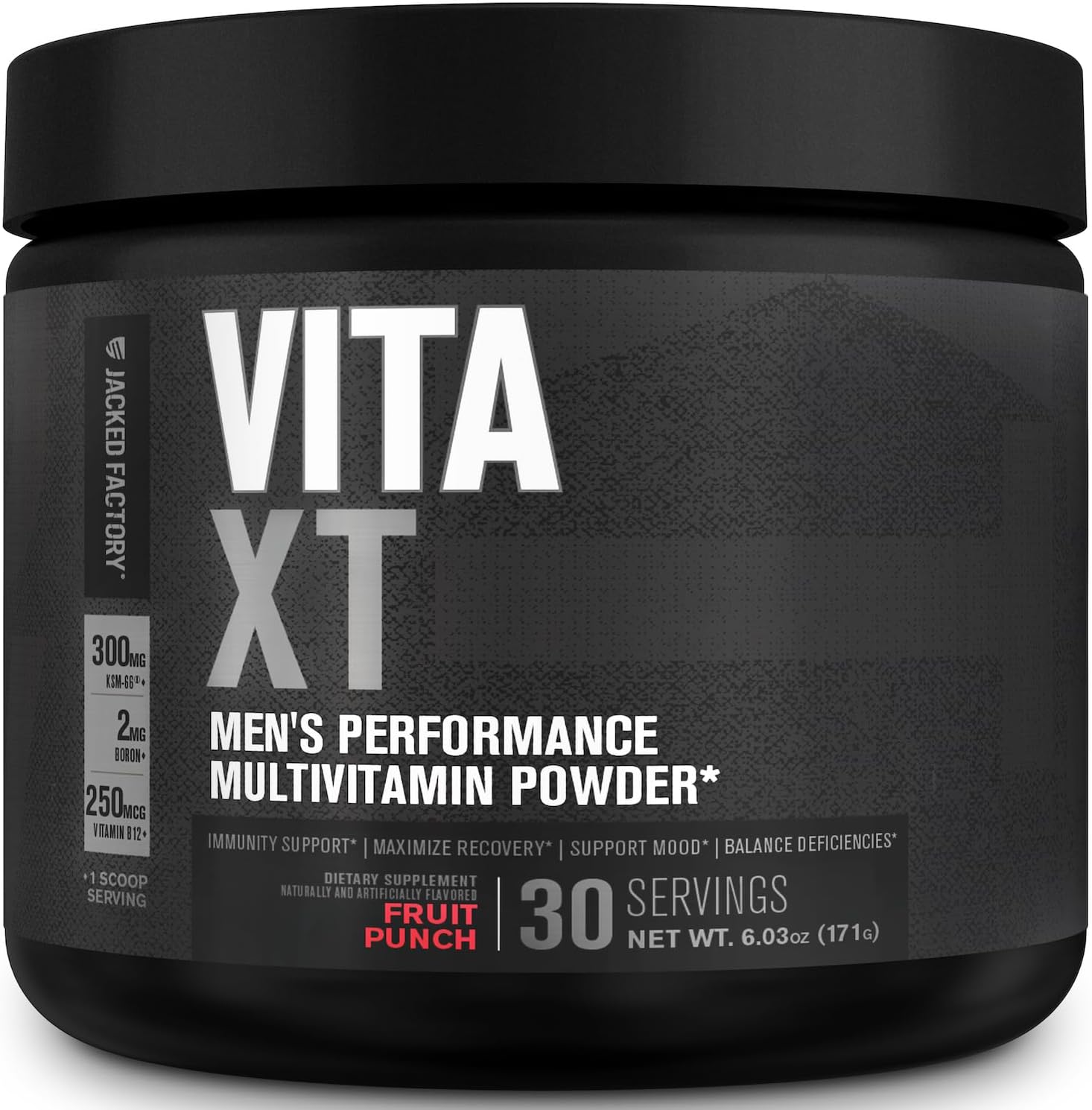 Jacked Factory Vita XT Performance Vitamin Powder - Daily Multivitamin Powder for Men with KSM-66 Ashwagandha, Prebiotic Fiber, Vitamin A, C, D, K, B6, B12, & More - Fruit Punch, 30Sv - Image 1