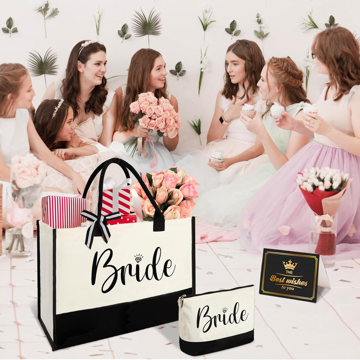 Vanqruo bride tote bag and matching makeup pouch