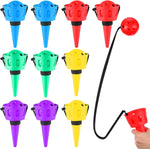 Gerrii 10 Pieces Throw and Catch Ball Set front view displaying multiple colorful cups and attached strings.
