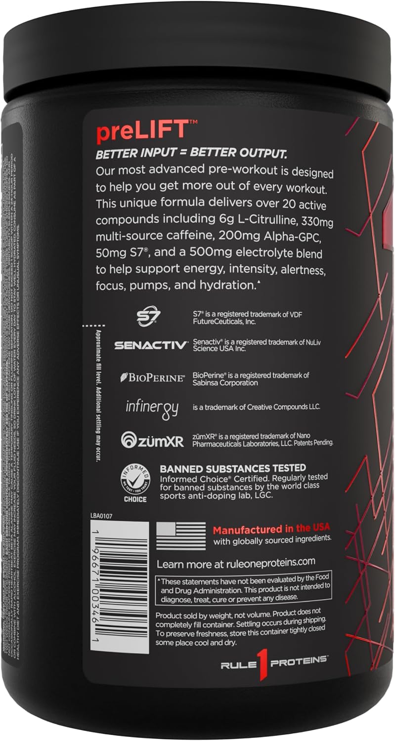 Rule 1 Proteins pre-workout powder texture and scoop representation