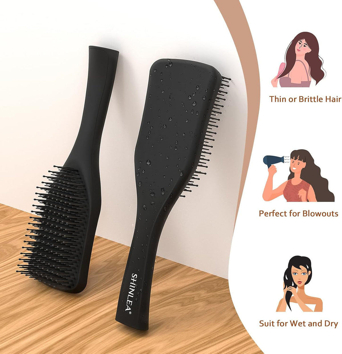 Shinlea soft bristle hair brush close up