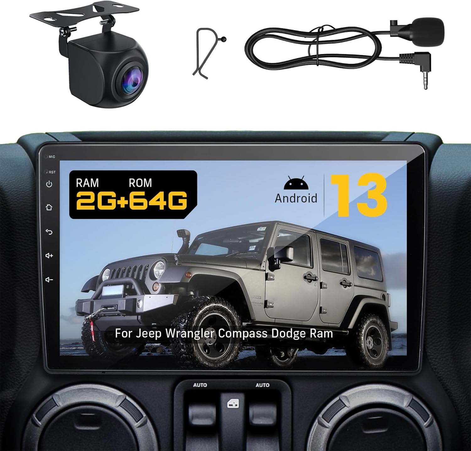 WonVon upgraded ten inch car radio stereo front view installed in dashboard display