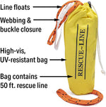 Seachoice 50 foot floating polyester rescue rope close-up view.