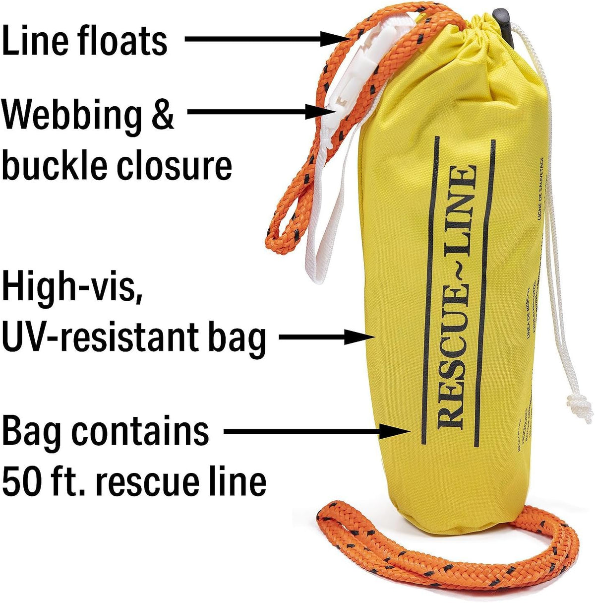 Seachoice 50 foot floating polyester rescue rope close-up view.