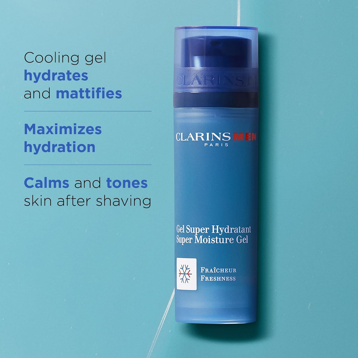 Clarins Men Super Moisture Gel side profile packaging 1.7 ounces