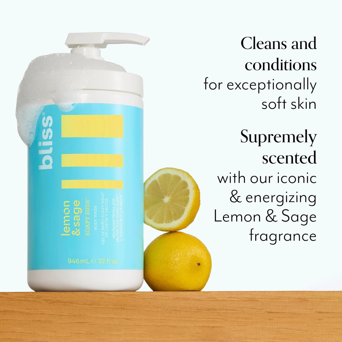 Back of Bliss Soapy Suds bottle detailing vegan and paraben free features