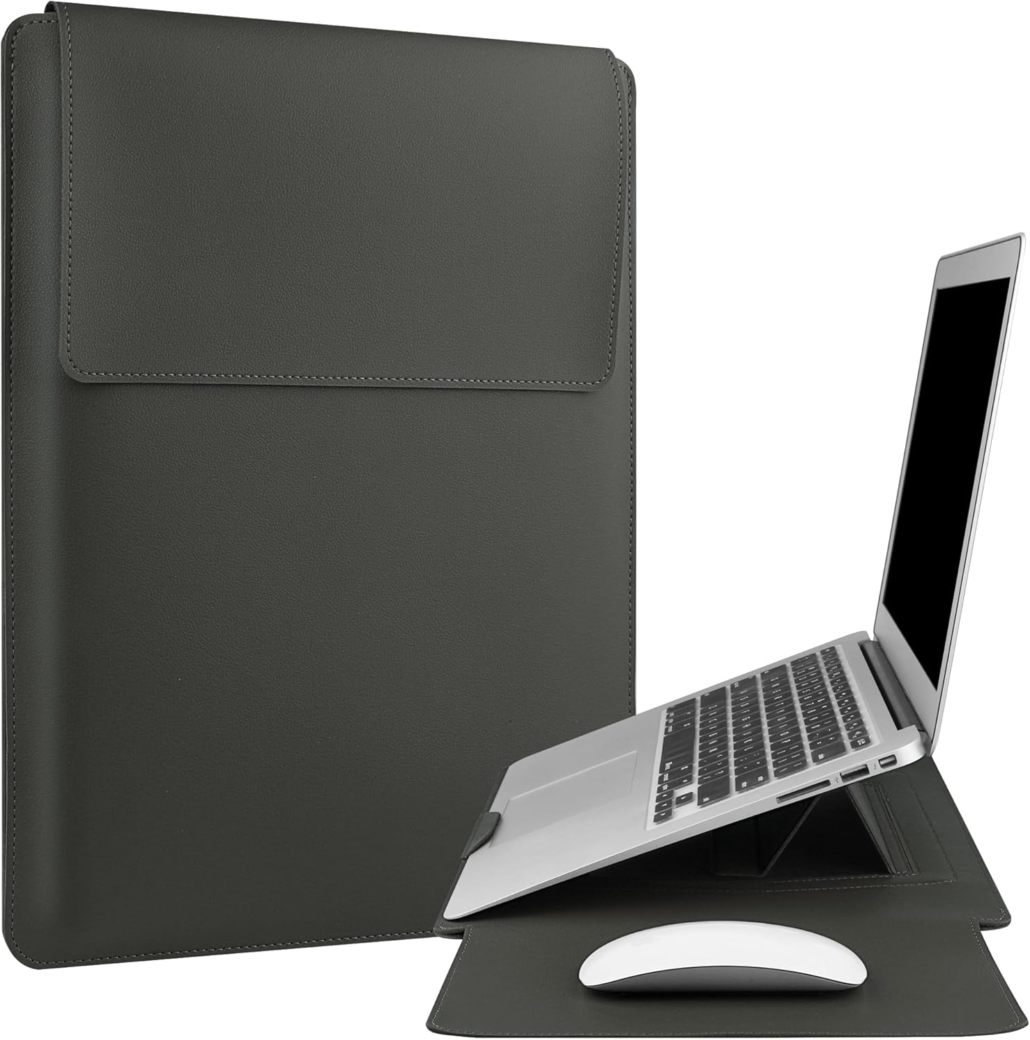 HoYiXi waterproof laptop sleeve in charcoal grey front view showcasing its clean minimalistic design