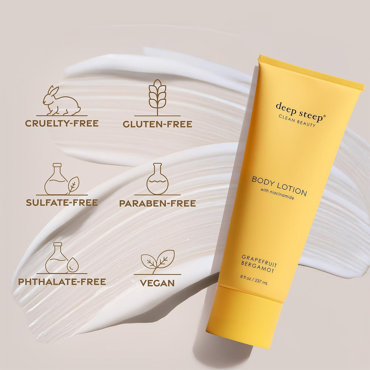 Deep Steep natural skincare product packaging overview