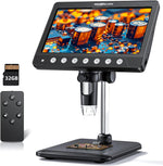 Winwend 7 inch HD IPS digital microscope front view showing error coin inspection on the screen