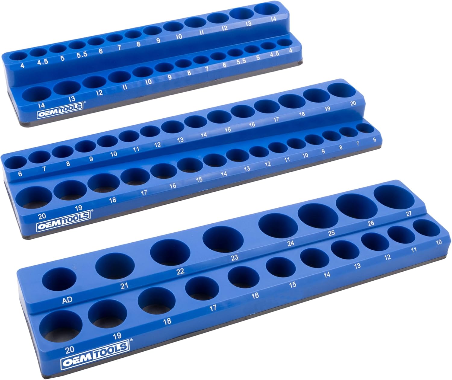 OEMTOOLS 3-piece magnetic socket organizer front view