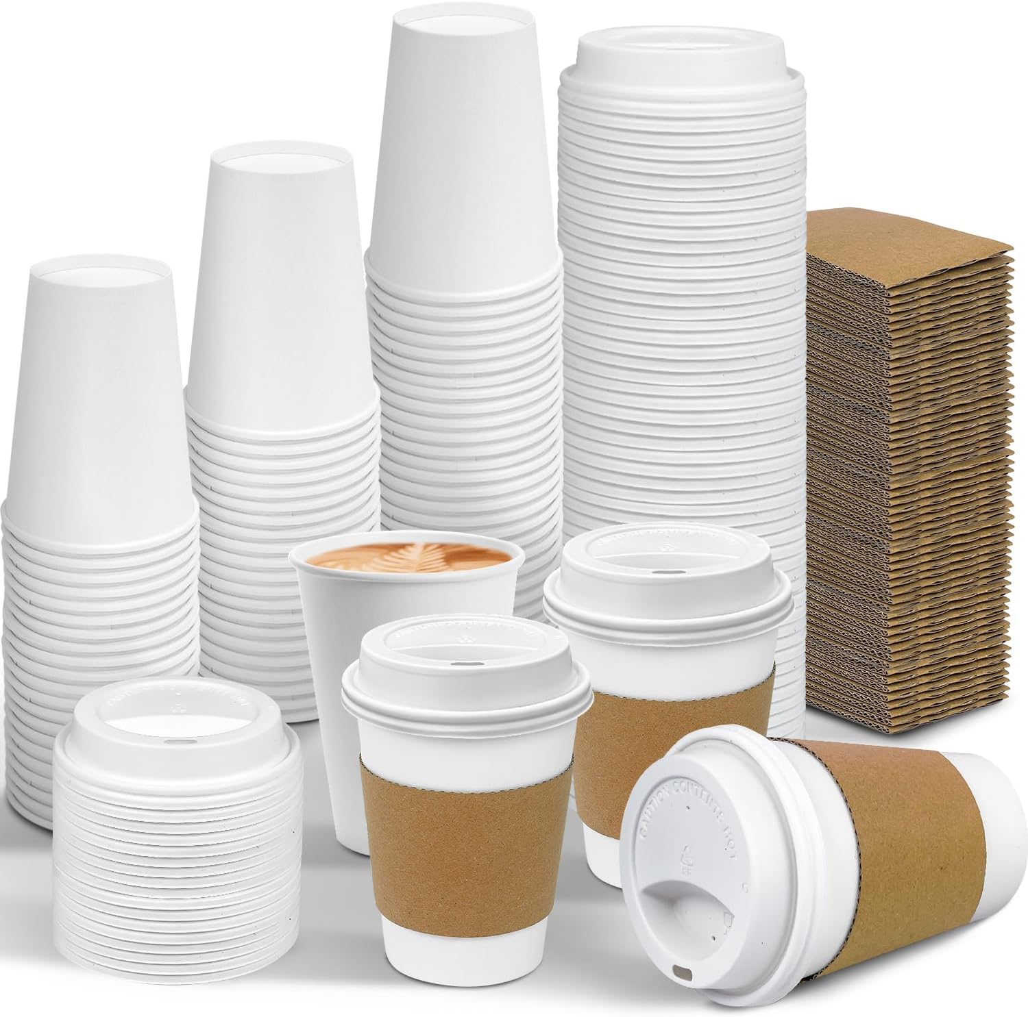 Ginkgo 12 Ounce coffee cups set front view for hot travel beverages.