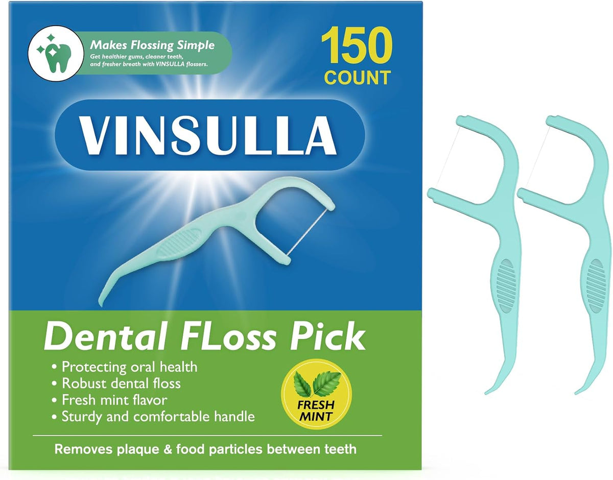 Vinsulla mint dental floss picks front view packaging