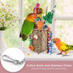 Close up of non toxic edible dyed wooden beads on bird toy