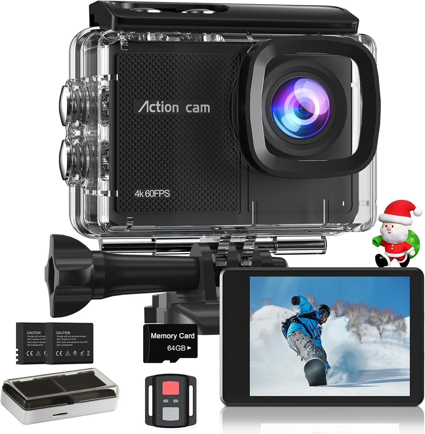 Camlance 4K 60FPS Action Camera front view showcasing the lens and compact design.
